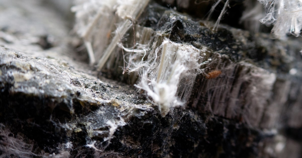 Asbestos chrysotile fibres, close up.